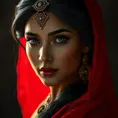 Matte portrait of the beautiful Princess Jasmine in dark red, 8k, Highly Detailed, Intricate, Realistic, Sharp Focus, Volumetric Lighting, Fantasy, Elegant by Stanley Artgerm Lau, Alphonse Mucha, WLOP, Stefan Kostic