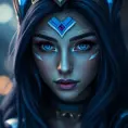 Alluring portrait of a beautiful Irelia from League of Legends in Blue, Highly Detailed, Half Body, Bokeh effect, Photo Realistic, Sharp Focus by Stefan Kostic