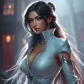 Alluring matte portrait of a beautiful Fiora from League of Legends in white, Half Body, Realistic, Volumetric Lighting, Fantasy, Elegant by Stefan Kostic