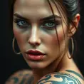 Matte portrait of Irina Shayk with tattoos, 8k, Highly Detailed, Alluring, Artstation, Bokeh effect, Sharp Focus, Volumetric Lighting, Concept Art by Stanley Artgerm Lau, Greg Rutkowski