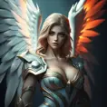 Alluring portrait of an angelic winged Kayle from League of Legends, Highly Detailed, Half Body, Photo Realistic, Sharp Focus, Octane Render, Unreal Engine, Volumetric Lighting, Fantasy