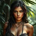 Alluring full body matte portrait of a beautiful Lara Croft in the jungle ready for another adventure, 8k, Highly Detailed, Intricate, Photo Realistic, Sharp Focus, Volumetric Lighting, Fantasy, Elegant