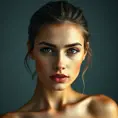 Alluring half body portrait of a stunningly beautiful woman with a perfectly symmetrical face, 8k, Award-Winning, Photo Realistic