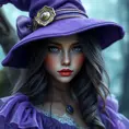 Alluring portrait of a beautiful Kiki the witch with a purple hat, 4k resolution, Highly Detailed, Hyper Detailed, Beautiful, Sharp Focus, Fantasy by Stanley Artgerm Lau