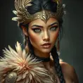 Alluring matte portrait of a beautiful Nidalee wearing feathers, 8k, Highly Detailed, Intricate, Half Body, Realistic, Sharp Focus, Volumetric Lighting, Fantasy, Elegant by Stanley Artgerm Lau, Alphonse Mucha, WLOP