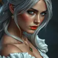 Closeup of Ciri from the Witcher 3 in a white dress, Highly Detailed, Intricate, Artstation, Beautiful, Digital Painting, Sharp Focus, Concept Art, Elegant by Stanley Artgerm Lau, Alphonse Mucha, Greg Rutkowski