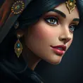 Alluring matte portrait of Princess Jasmine, HD, Highly Detailed, HQ, Hyper Detailed, Intricate Artwork, Ultra Detailed, Digital Painting, Matte Painting, Realistic, Sharp Focus, Dim light, Fantasy