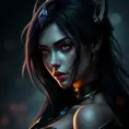 Alluring portrait of a beautiful Irelia from League of Legends in Black, Highly Detailed, Half Body, Bokeh effect, Photo Realistic by Stefan Kostic