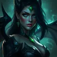 Alluring matte portrait of a beautiful Morgana from League of Legends, Highly Detailed, Half Body, Realistic, Volumetric Lighting by Stefan Kostic