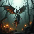 Winged succubus in a haunted forest, Highly Detailed, Intricate, Gothic, Volumetric Lighting, Fantasy, Dark by Stanley Artgerm Lau