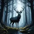 Deer in a haunted forest, Highly Detailed, Intricate, Gothic, Volumetric Lighting, Fantasy, Dark