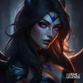 Alluring portrait of a beautiful Morgana from League of Legends, Highly Detailed, Half Body, Realistic, Volumetric Lighting by Stefan Kostic