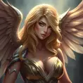 Alluring portrait of a beautiful winged Kayle from League of Legends, Highly Detailed, Half Body, Sharp Focus, Fantasy by Stanley Artgerm Lau, Alphonse Mucha, WLOP