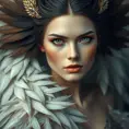 Matte portrait of the beautiful Katarina with feathers, Highly Detailed, Intricate, Realistic, Sharp Focus, Volumetric Lighting, Fantasy, Elegant