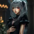 Alluring matte portrait of a beautiful ashen haired 2B from Nier Automata in a black dress, Highly Detailed, Full Body, Bokeh effect, Photo Realistic, Sharp Focus by Stanley Artgerm Lau