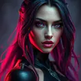 Alluring portrait of a beautiful Psylocke from Xmen in the style of Stefan Kostic, 8k, Highly Detailed, Intricate, Half Body, Realistic, Sharp Focus, Volumetric Lighting, Fantasy, Elegant