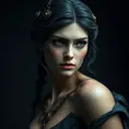 Matte portrait of the beautiful Artemis in dark blue, 8k, Highly Detailed, Intricate, Realistic, Sharp Focus, Volumetric Lighting, Fantasy, Elegant by Stanley Artgerm Lau, WLOP, Stefan Kostic