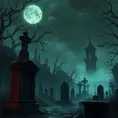 Hyper Detailed illustration of an eerie dystopian graveyard at night, Gothic and Fantasy, Horror, Epic, Sharp Focus, Deviantart