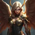 Alluring portrait of a beautiful winged Kayle from League of Legends, Highly Detailed, Half Body, Sharp Focus, Fantasy