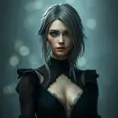 Alluring matte portrait of a beautiful ashen haired A2 from Nier Automata in the style of Stefan Kostic in a black dress, Highly Detailed, Full Body, Bokeh effect, Photo Realistic, Sharp Focus by Stanley Artgerm Lau