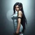 Matte portrait of a fierce Tifa Lockhart from final fantasy in white, Highly Detailed, Half Body, Beautiful, Sharp Focus, Elegant by Stefan Kostic