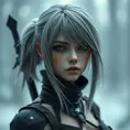 Alluring matte portrait of a beautiful ashen haired A2 from Nier Automata in the style of Stefan Kostic in black, Highly Detailed, Full Body, Bokeh effect, Photo Realistic, Sharp Focus by WLOP