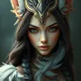 Matte portrait of the beautiful Nidalee with feathers, Highly Detailed, Intricate, Realistic, Sharp Focus, Volumetric Lighting, Fantasy, Elegant