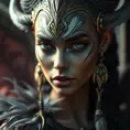 Alluring matte portrait of a beautiful Nidalee wearing feathers, 8k, Highly Detailed, Intricate, Half Body, Realistic, Sharp Focus, Volumetric Lighting, Fantasy, Elegant