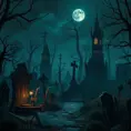 Hyper Detailed illustration of an eerie dystopian graveyard at night, 8k, Gothic and Fantasy, Horror, Epic, Sharp Focus, Deviantart by Alena Aenami, Studio Ghibli