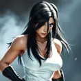 A fierce Tifa Lockhart from final fantasy in white, Highly Detailed, Half Body, Beautiful, Sharp Focus, Elegant