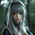 Alluring matte portrait of a beautiful ashen haired 2B from Nier Automata, Highly Detailed, Full Body, Bokeh effect, Photo Realistic, Sharp Focus