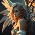 Alluring portrait of a beautiful winged Kayle from League of Legends, 8k, Highly Detailed, Half Body, Photo Realistic, Sharp Focus, Octane Render, Unreal Engine, Volumetric Lighting, Fantasy by Stanley Artgerm Lau, Alphonse Mucha, WLOP