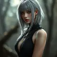 Alluring portrait of a beautiful ashen haired 2B from Nier Automata in the style of Stefan Kostic in a black dress, Highly Detailed, Full Body, Bokeh effect, Photo Realistic, Sharp Focus by Stanley Artgerm Lau