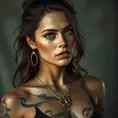 Portrait of Laura Kinney with tattoos, 8k, Highly Detailed, Artstation, Bokeh effect, Sharp Focus, Volumetric Lighting, Concept Art by Stanley Artgerm Lau, Greg Rutkowski