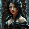 Alluring matte portrait of the beautiful goddess Selene in black leather, 8k, Highly Detailed, Intricate, Realistic, Sharp Focus, Volumetric Lighting, Fantasy, Elegant by Stanley Artgerm Lau, Alphonse Mucha, WLOP