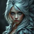 Matte portrait of the beautiful Ciri with feathers, Highly Detailed, Intricate, Realistic, Sharp Focus, Volumetric Lighting, Fantasy, Elegant