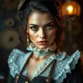 Steampunk portrait of Morena Baccarin, Highly Detailed, Beautiful, Photo Realistic, Sharp Focus, Elegant