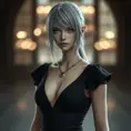 Matte portrait of a ashen haired A2 from Nier Automata in a black dress, Highly Detailed, Full Body, Bokeh effect, Photo Realistic, Sharp Focus by Stefan Kostic