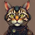 Steampunk portrait of a cat, clean vector, colorful illustration, inspired by future technology, Highly Detailed, Vintage Illustration, Steampunk, Smooth, Vector Art, Colorful by Stanley Artgerm Lau