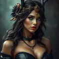 Alluring matte portrait of the beautiful goddess Artemis in black leather, 8k, Highly Detailed, Intricate, Realistic, Sharp Focus, Volumetric Lighting, Fantasy, Elegant by Stanley Artgerm Lau, Alphonse Mucha, WLOP