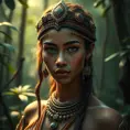 Matte portrait of a beautiful tribal queen in a magical forest, 4k, Highly Detailed, Masterpiece, Pretty Face, Digital Illustration, Cinematic Lighting, Realistic, Sharp Focus, Centered, Beautifully Lit, Bioluminescent by Stanley Artgerm Lau