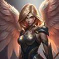 Alluring portrait of a beautiful winged Kayle from League of Legends, Highly Detailed, Half Body, Sharp Focus, Fantasy