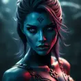 Alluring matte portrait of a beautiful Mystique from Xmen in the style of Stefan Kostic, 8k, Highly Detailed, Intricate, Half Body, Realistic, Sharp Focus, Volumetric Lighting, Fantasy, Elegant by Stanley Artgerm Lau, Greg Rutkowski