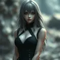 Alluring portrait of a beautiful ashen haired A2 from Nier Automata in the style of Stefan Kostic in a black dress, Highly Detailed, Full Body, Bokeh effect, Photo Realistic, Sharp Focus