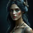 Matte portrait of the beautiful Artemis in dark blue, 8k, Highly Detailed, Intricate, Realistic, Sharp Focus, Volumetric Lighting, Fantasy, Elegant by Stanley Artgerm Lau, WLOP, Stefan Kostic