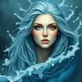 "magical ocean goddess", water, spray, waves, flowing hair, head and shoulders portrait, finely drawn eyes, 8k, Fantasy