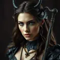 Alluring matte portrait of the beautiful goddess Artemis in black leather, Highly Detailed, Intricate, Realistic, Sharp Focus, Volumetric Lighting, Fantasy, Elegant