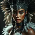 Alluring matte portrait of a beautiful Nidalee wearing feathers, 8k, Highly Detailed, Intricate, Half Body, Realistic, Sharp Focus, Volumetric Lighting, Fantasy, Elegant by Stanley Artgerm Lau, Alphonse Mucha, WLOP