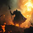 Strong warrior emerging from a firey fog of war, Gothic and Fantasy, Sharp Focus, Volumetric Lighting by Stefan Kostic