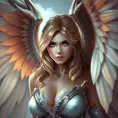 Alluring portrait of a beautiful winged Kayle from League of Legends, Highly Detailed, Half Body, Sharp Focus, Fantasy